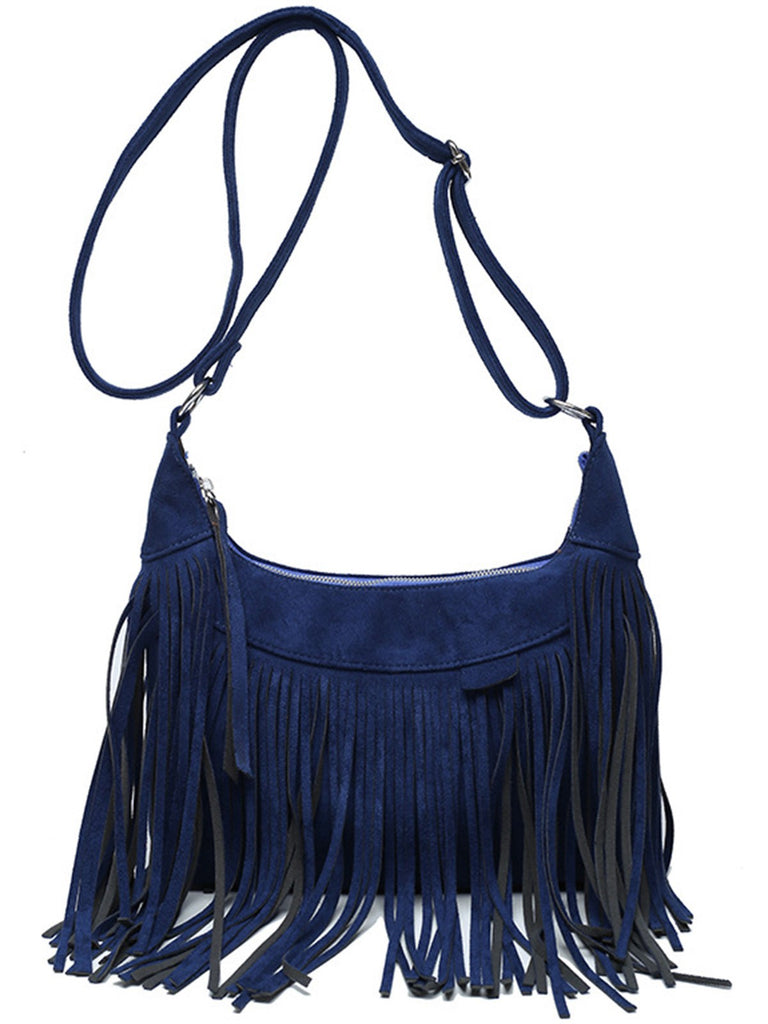 Vintage Boho Fringe Suede Shoulder Bag - vintage fashion, retro style