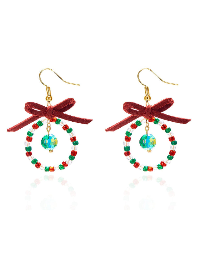 Vintage Bow Gemstone Beaded Earrings - vintage fashion, retro style
