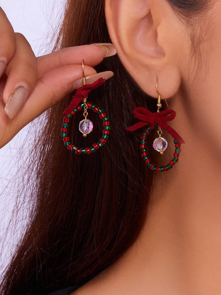 Vintage Bow Gemstone Beaded Earrings - vintage fashion, retro style