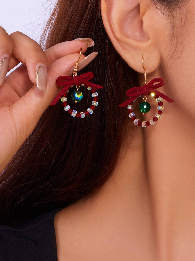 Vintage Bow Gemstone Beaded Earrings - vintage fashion, retro style