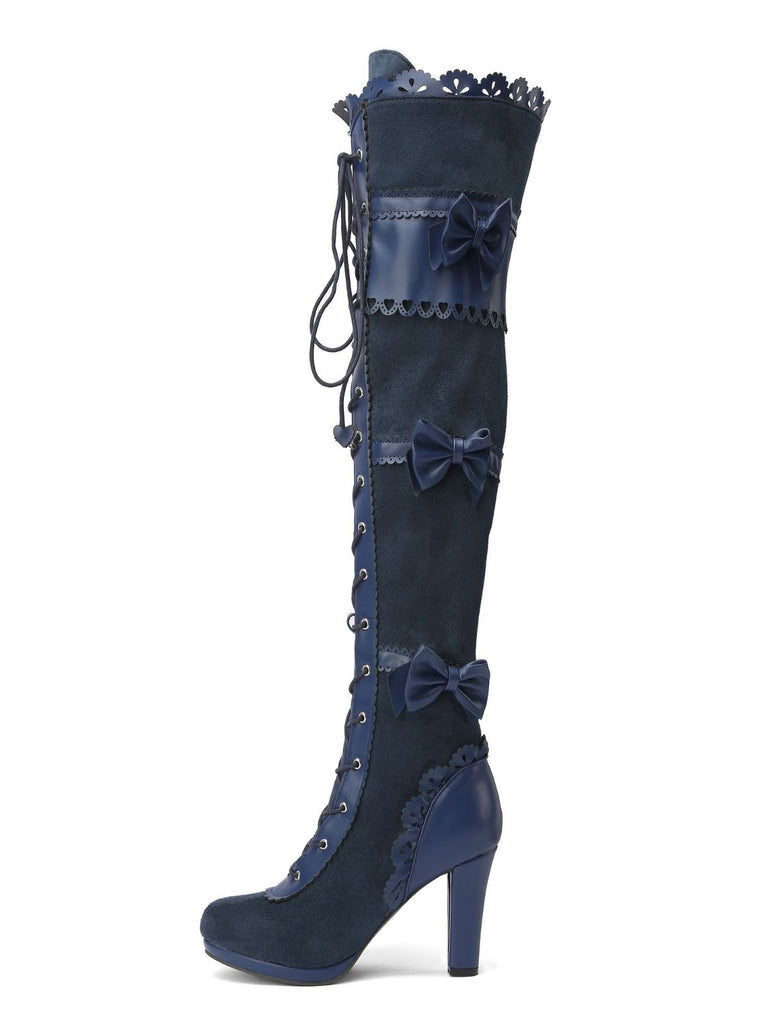 Vintage Bow Lace-Up High Heel Long Boots | Retro Stage