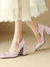Vintage Bow Strap Point Toe Chunky Heels - vintage shoes, retro heels