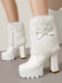 Vintage Bowknot Plush Chunky Heel Boots - vintage shoes, retro heels