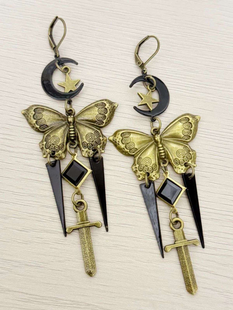 Vintage Butterfly Sword Stars & Moon Gothic Earrings - vintage fashion, retro style