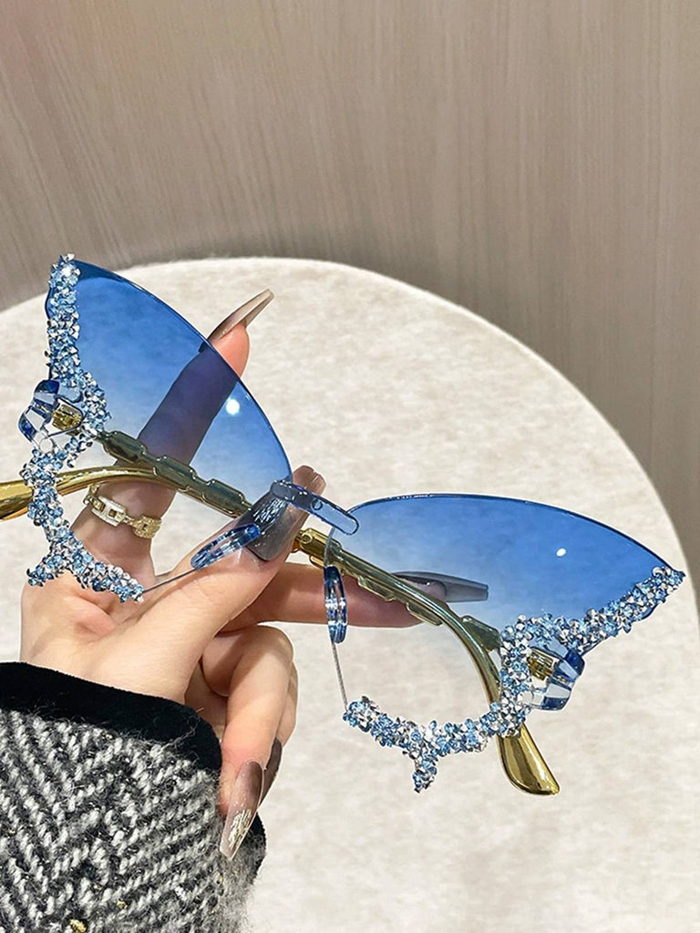 Vintage Butterfly-Shaped Gradient Rimless Sunglasses: beautiful vintage fashion, retro style, classic elegance with timeless appeal