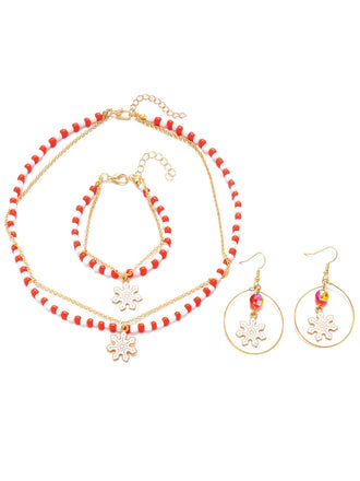 Vintage Christmas Beading Necklace & Bracelet & Earring Set - vintage fashion, retro style