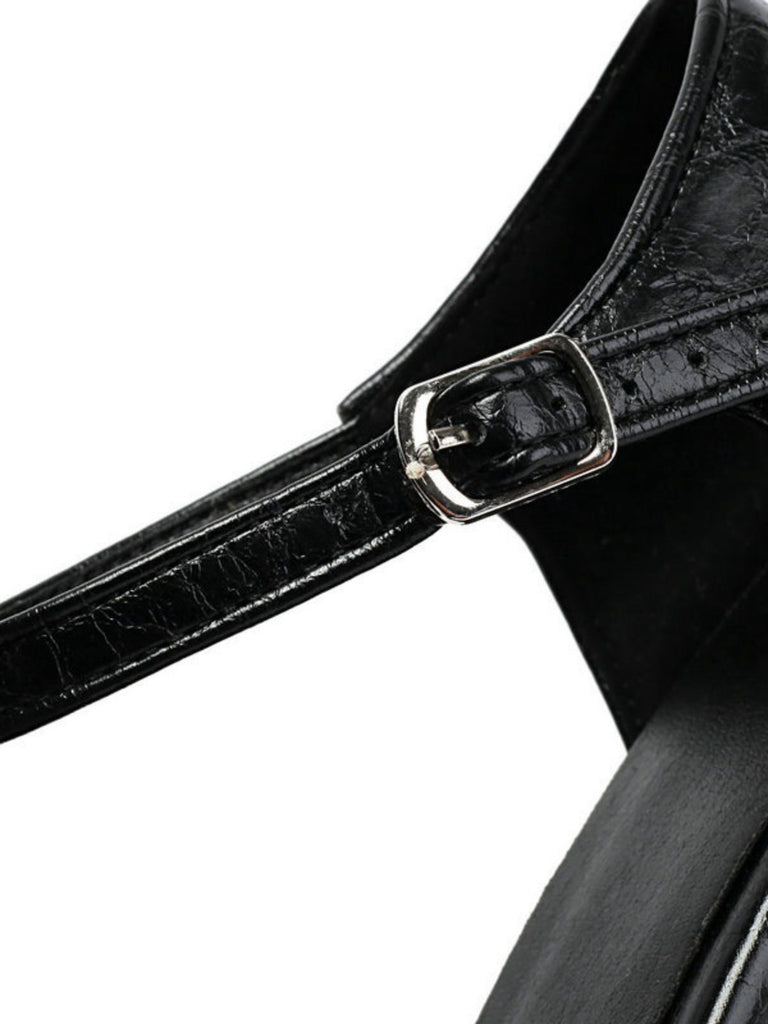 Vintage Closed Toe T-Strap Side Cutout Medium Heels - vintage shoes, retro heels