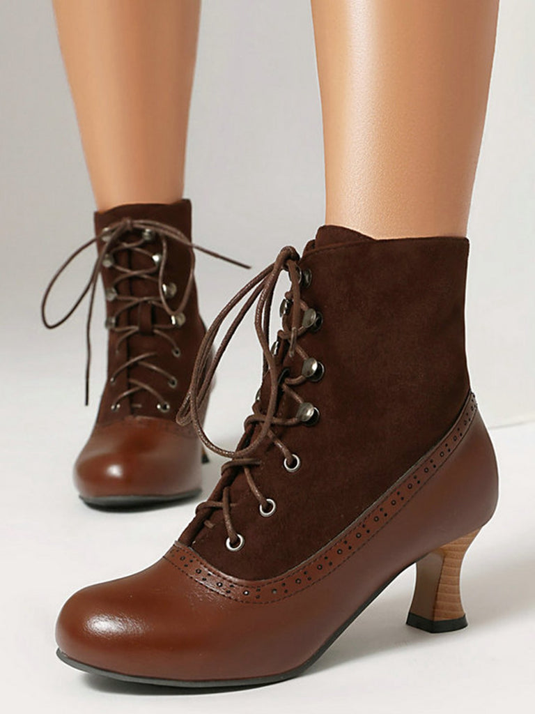Vintage Colorblock Lace-Up Victorian Short Boots, vintage fashion, retro style - perfect for women who love vintage and retro fashion