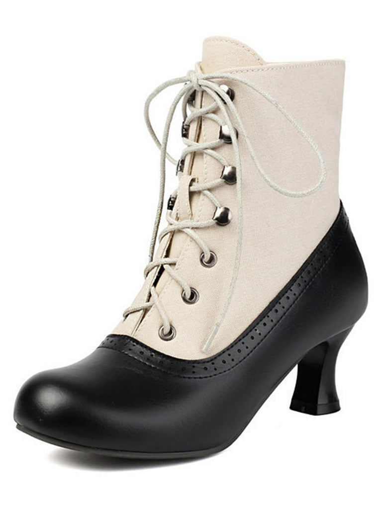 Vintage Colorblock Lace-Up Victorian Short Boots, vintage fashion, retro style - perfect for women who love vintage and retro fashion