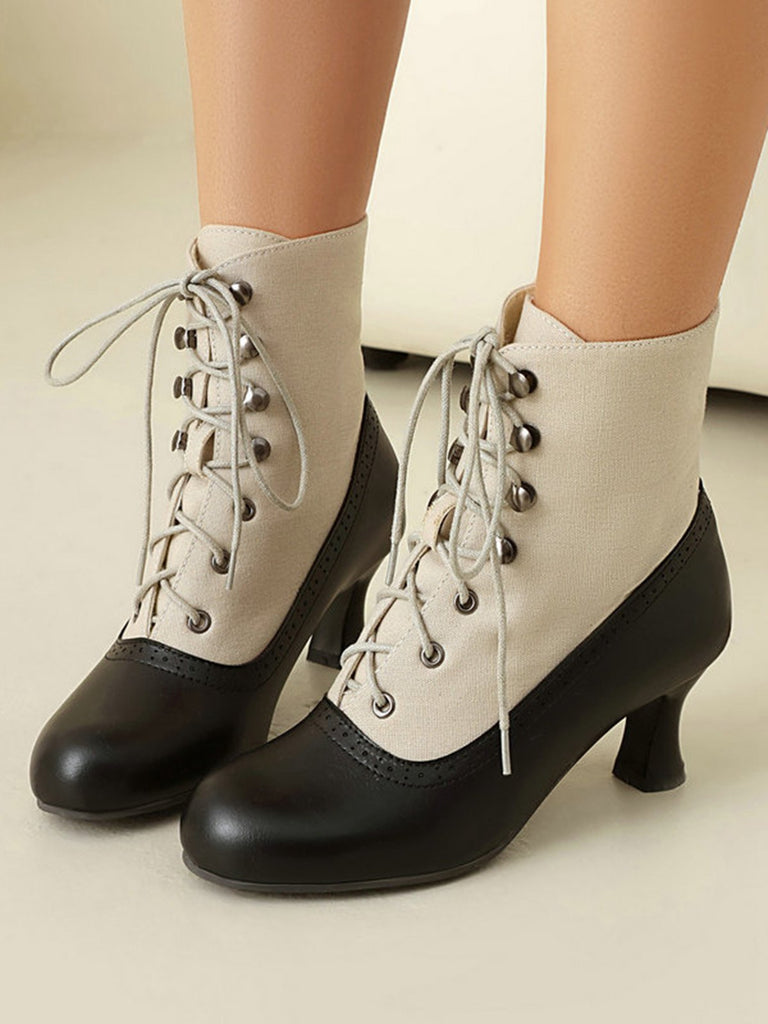 Vintage Colorblock Lace-Up Victorian Short Boots, vintage fashion, retro style - perfect for women who love vintage and retro fashion