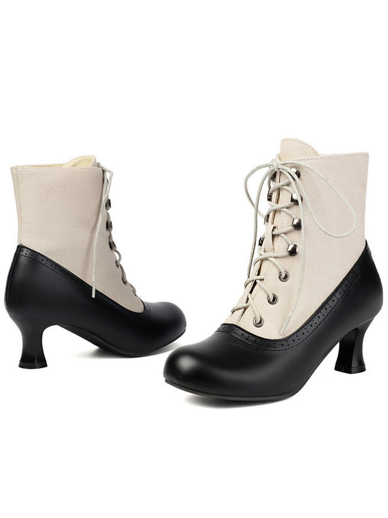 Vintage Colorblock Lace-Up Victorian Short Boots, vintage fashion, retro style - perfect for women who love vintage and retro fashion