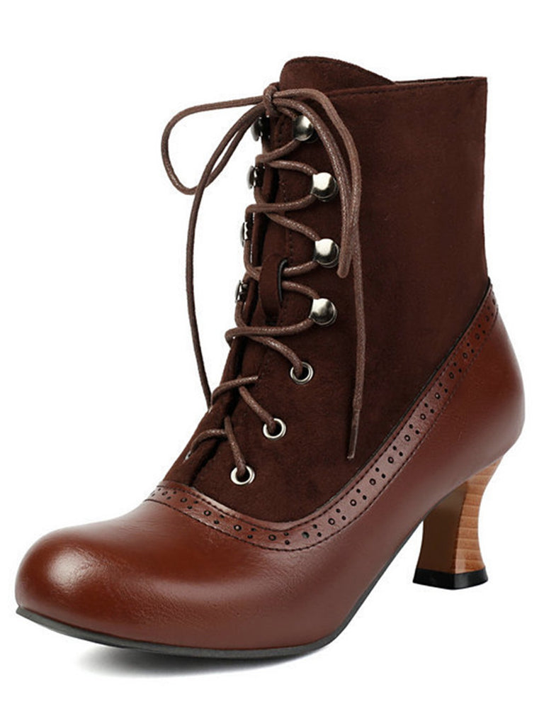 Vintage Colorblock Lace-Up Victorian Short Boots, vintage fashion, retro style - perfect for women who love vintage and retro fashion