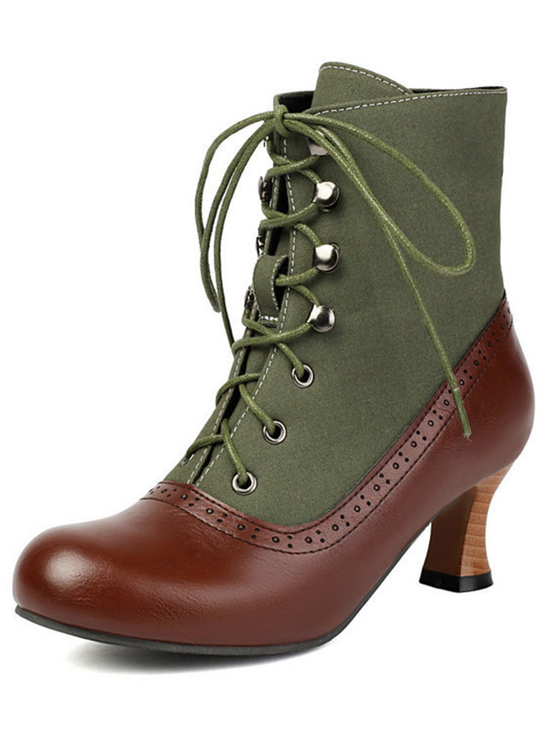 Vintage Colorblock Lace-Up Victorian Short Boots, vintage fashion, retro style - perfect for women who love vintage and retro fashion