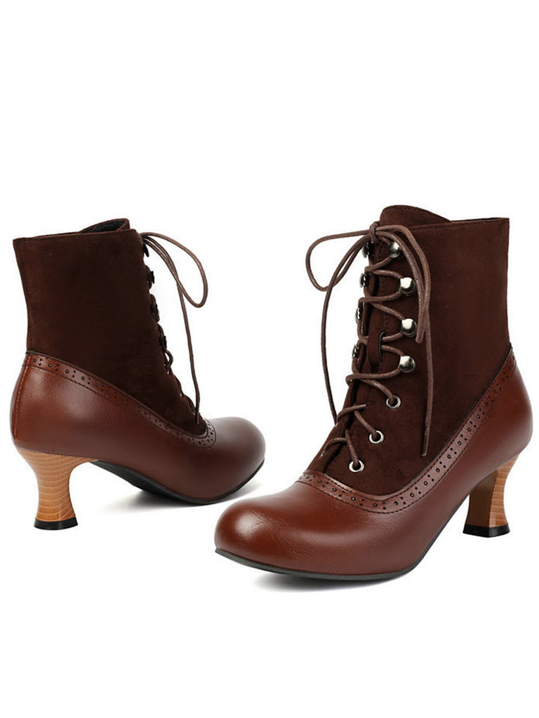 Vintage Colorblock Lace-Up Victorian Short Boots, vintage fashion, retro style - perfect for women who love vintage and retro fashion
