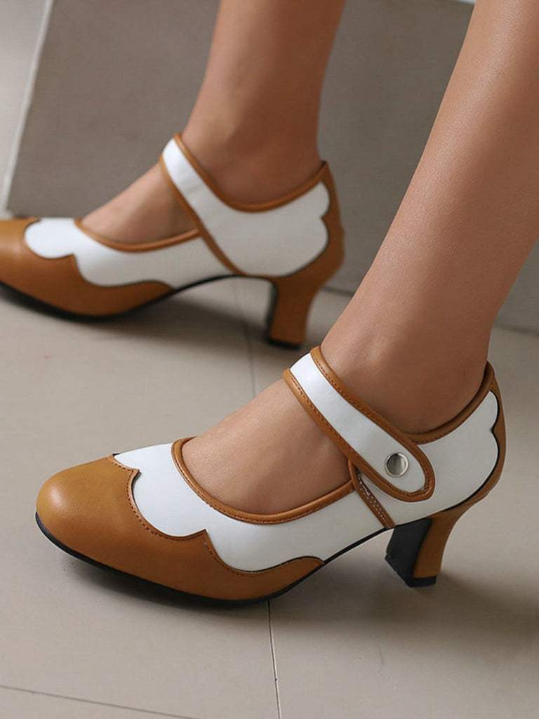 Vintage Colorblock Petal Edge Cone Heels | Retro Stage