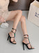 Vintage Colored Stones Stiletto Heels Strappy Sandals - vintage shoes, retro heels, elegant red