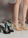 Vintage Colored Stones Stiletto Heels Strappy Sandals - vintage shoes, retro heels, elegant red