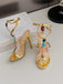 Vintage Colored Stones Stiletto Heels Strappy Sandals - vintage shoes, retro heels, elegant red