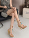 Vintage Colored Stones Stiletto Heels Strappy Sandals - vintage shoes, retro heels, elegant red