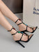 Vintage Colored Stones Stiletto Heels Strappy Sandals - vintage shoes, retro heels, elegant red