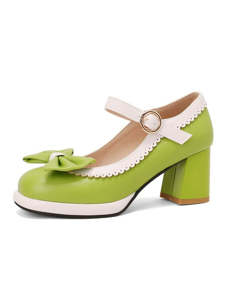 Vintage Contrast Bow Mary Jane High Heels - vintage shoes, retro heels