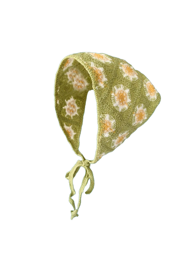 Vintage Crochet Floral Boho Lace-Up Headscarf | vintage fashion, retro style, classic elegance - perfect for retro fashion enthusiasts