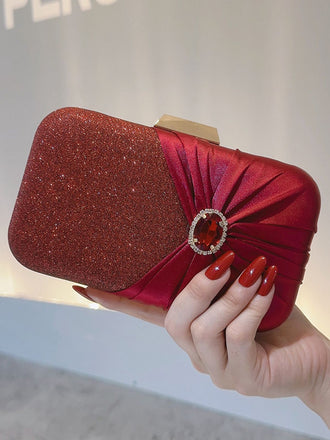 Vintage Crystal Glitter Satin Clutch Bag - vintage fashion, retro style