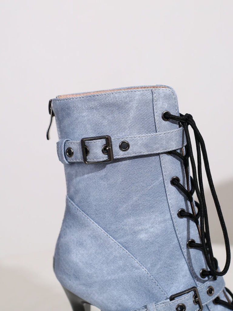 She finds her 1950s story in this Vintage Denim Peep Toe Stiletto Heel Shoes