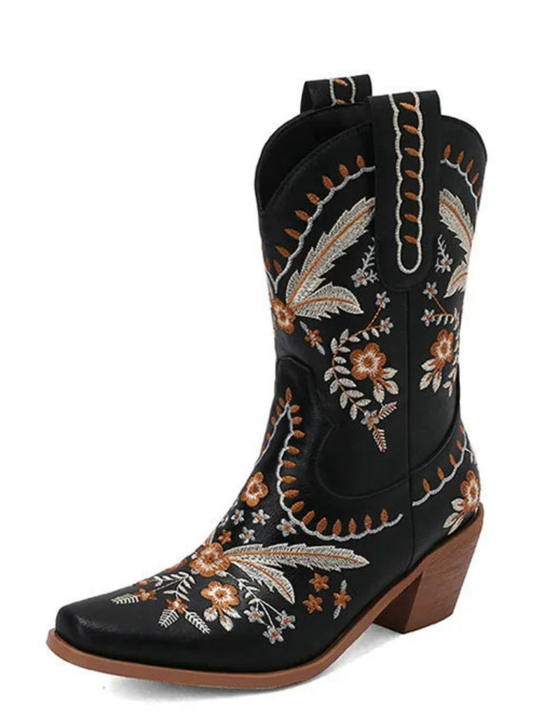 Vintage Embroidered Western Style Cowboy Boots - vintage fashion, retro style, elegant red