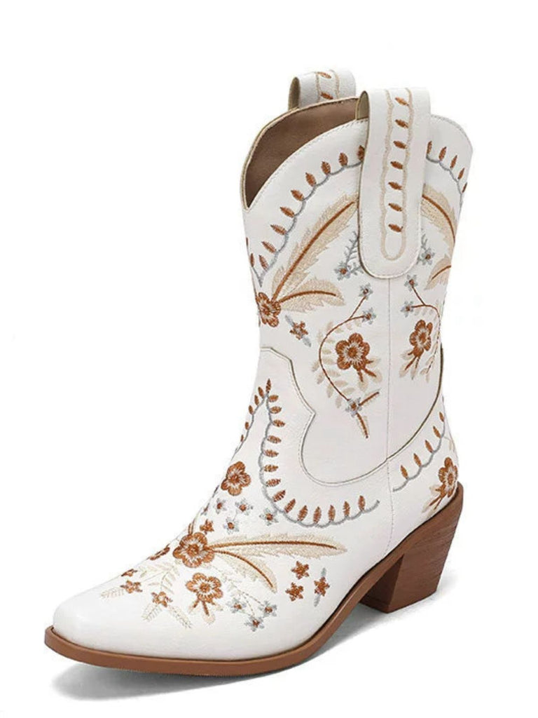 Vintage Embroidered Western Style Cowboy Boots - vintage fashion, retro style, elegant red