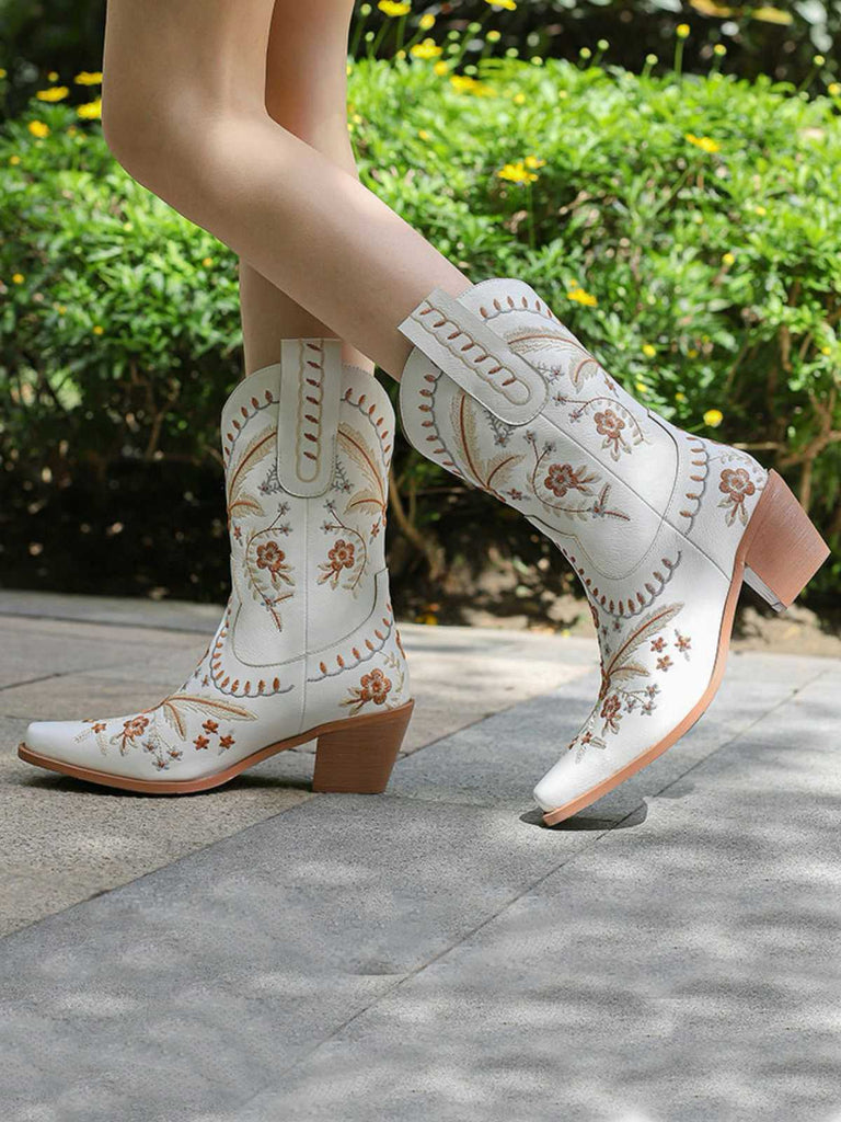 Vintage Embroidered Western Style Cowboy Boots - vintage fashion, retro style, elegant red