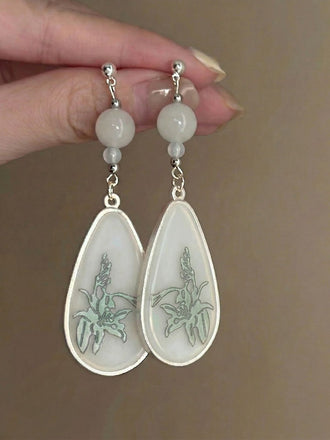 Vintage Ethnic Style Chinese Jade Pendant Earrings - vintage fashion, retro style