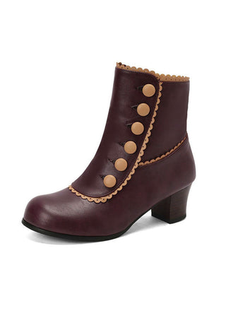 Vintage Faux Fur Lining Chunky Heel Short Boots - vintage shoes, retro heels