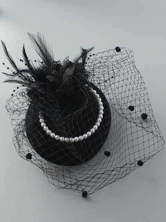 Vintage Feather Pearl Mesh Hat - vintage fashion, retro style