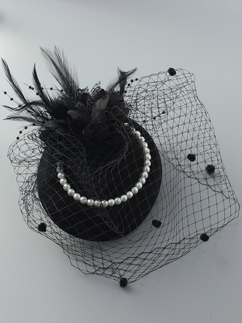 Vintage-Feather-Pearl-Mesh-Hat  display picture 1