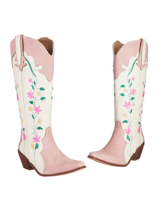 Vintage Floral Embroidered Western Boots - vintage fashion, retro style, elegant red
