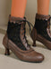 Vintage Floral Lace Low-Heeled Boots - vintage shoes, retro heels
