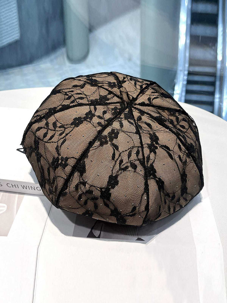 Vintage Floral Lace Mesh Beret Hat - vintage fashion, retro style