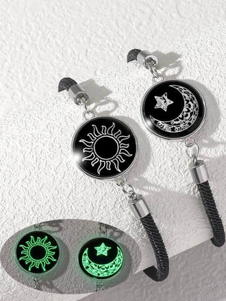 Vintage Glowing Sun Moon Stainless Steel Woven Luminous Bracelet - vintage fashion, retro style