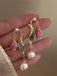 Vintage Gold Edge Tulip Pearl Earrings - vintage fashion, retro style, glamorous gold