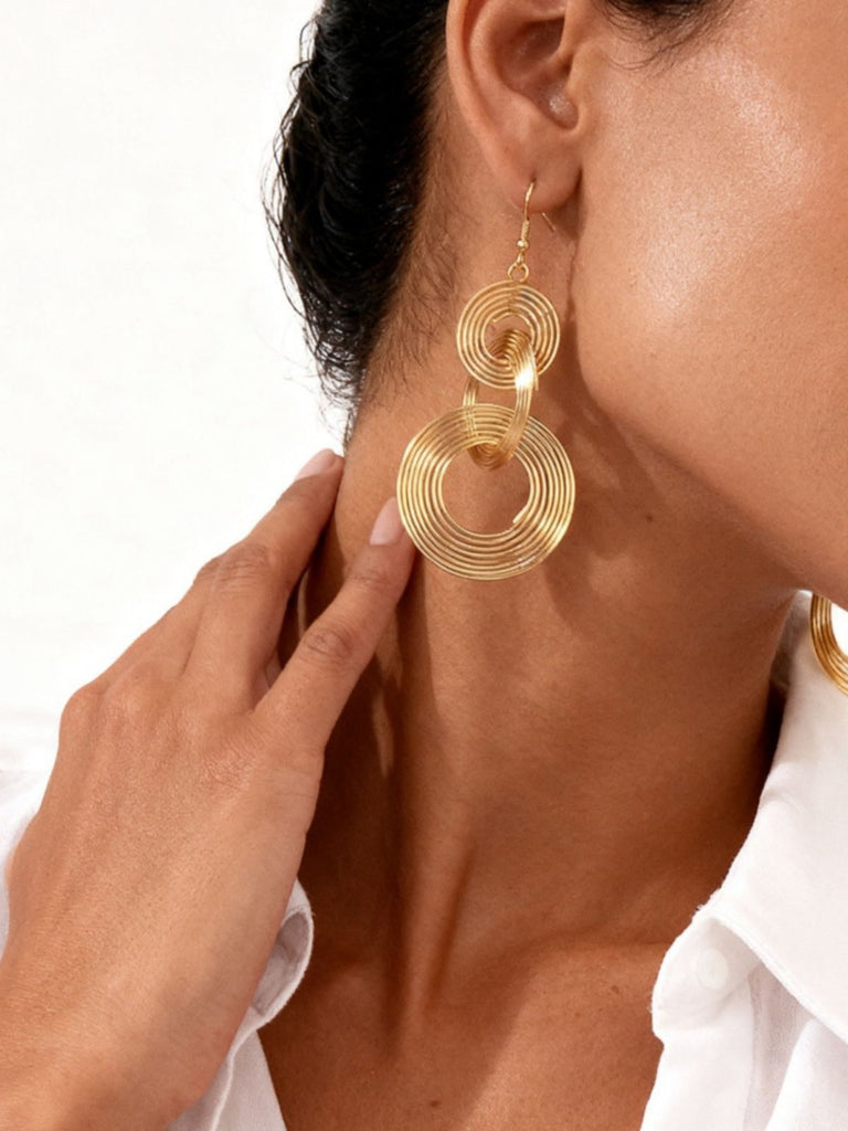 Vintage Gold Exaggerated Coil Alloy Earrings - vintage fashion, retro style, glamorous gold