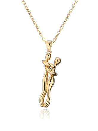 Vintage Gold Metallic Couple Hug Pendant Necklace - vintage fashion, retro style, glamorous gold