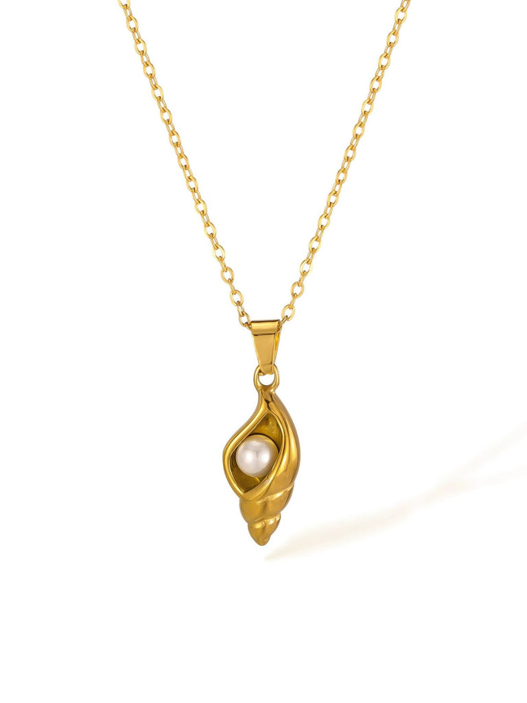 Vintage Golden Conch Pearl Necklace - vintage fashion, retro style, glamorous gold