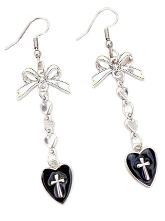 Vintage Gothic Cross Heart Bowknot Dangle Earrings - vintage fashion, retro style