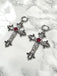 Vintage Halloween Gothic Cross 3D Flower Gemstone Earrings - vintage fashion, retro style