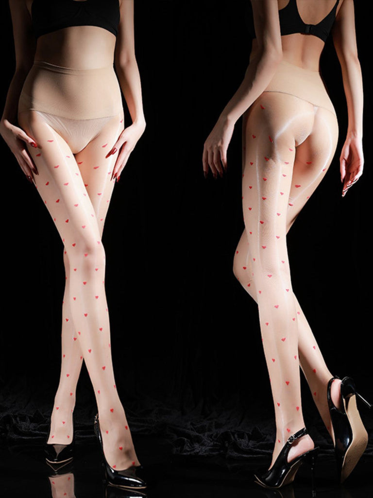 Vintage Heart Dots High-Waisted Pantyhose - vintage fashion, retro style