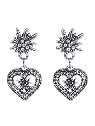 Vintage Heart Edelweiss Earrings - vintage fashion, retro style