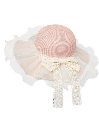 Vintage Lace Bow Sheer Ruffle Brim Sun Hat - vintage fashion, retro style
