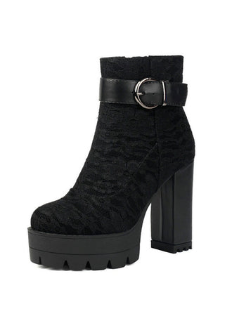 Vintage Lace Chunky Heel Platform Ankle Boots - vintage shoes, retro heels
