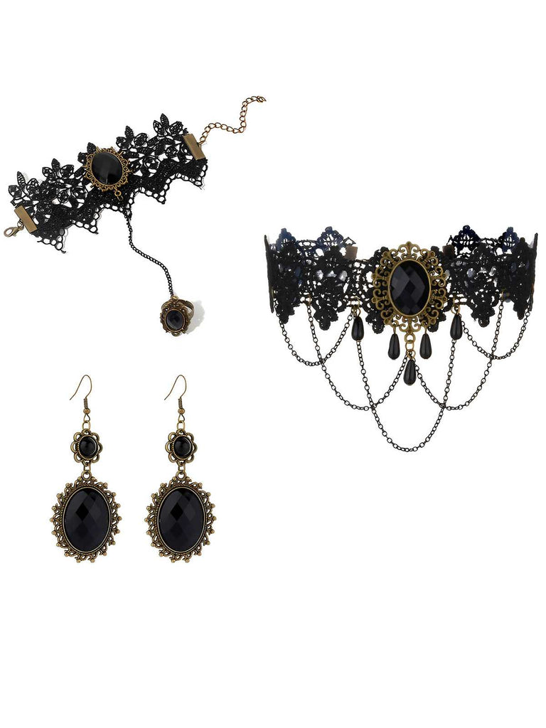Vintage Lace Crystal Gothic Jewelry Set - vintage fashion, retro style